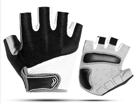 Guante medio dedo, negro con gris y blanco